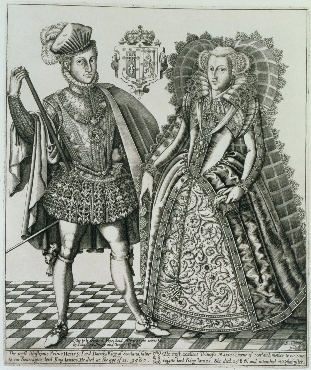 Portrait of Mary, Queen of Scots and Henry Stewart, Lord Darnley from the Book of Kings, Engraved by Renold Elstrack by English School