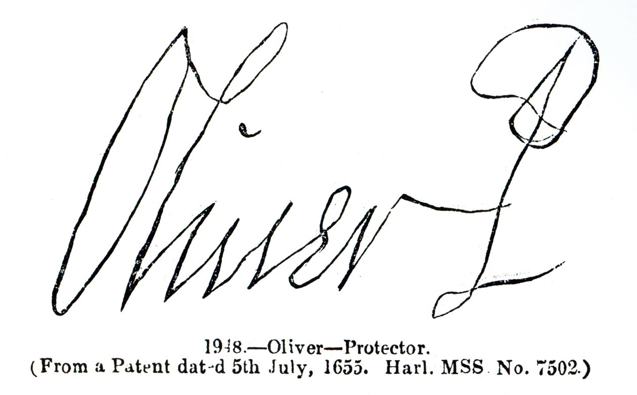 Signature of Oliver Cromwell Lord Protector, from a Patent Manuscript dated 5 July 1655 by English School