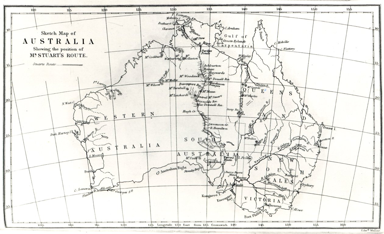 Sketch Map of Australia Showing the Position of Mr. Stuart