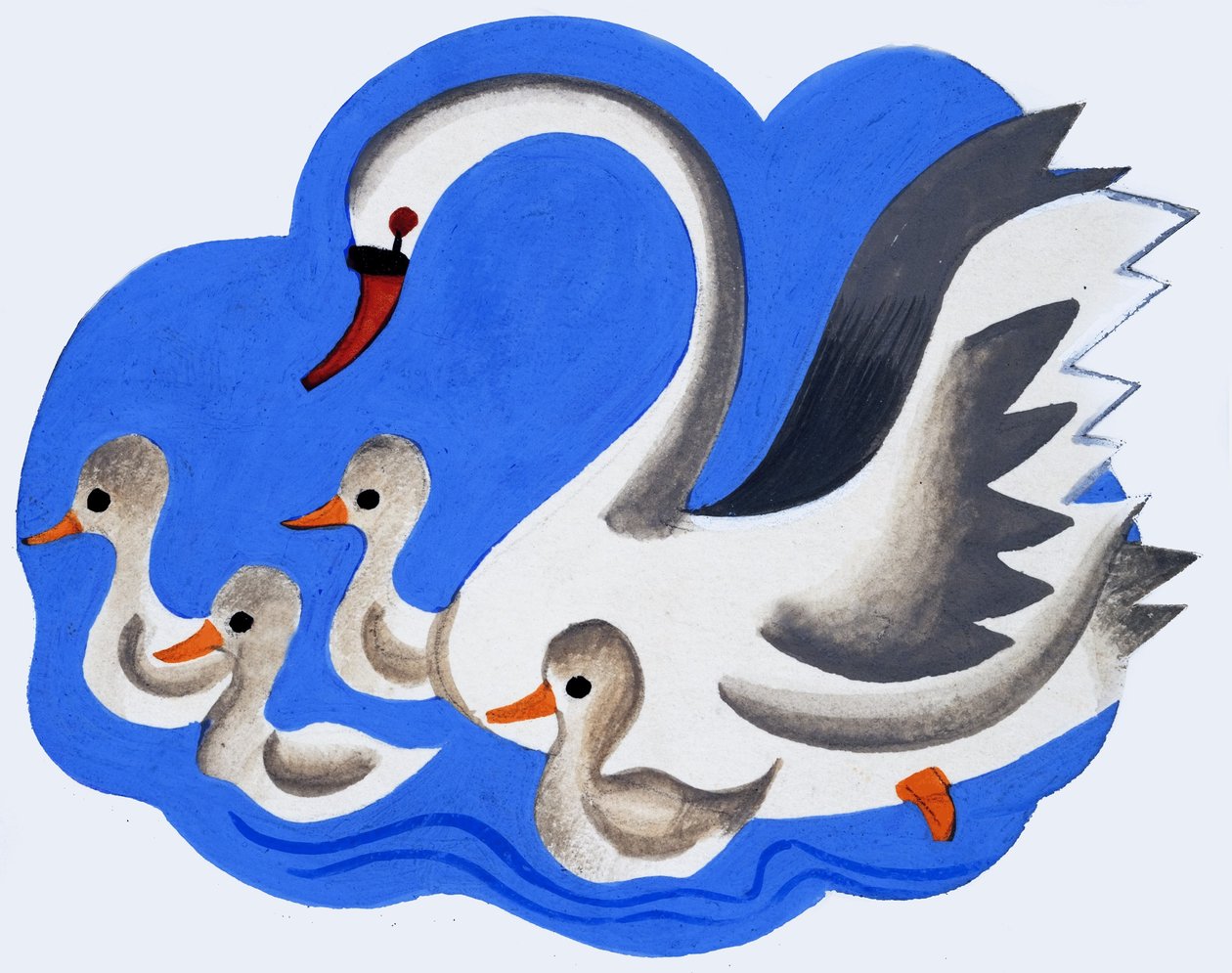 Swan and Cygnets by English School