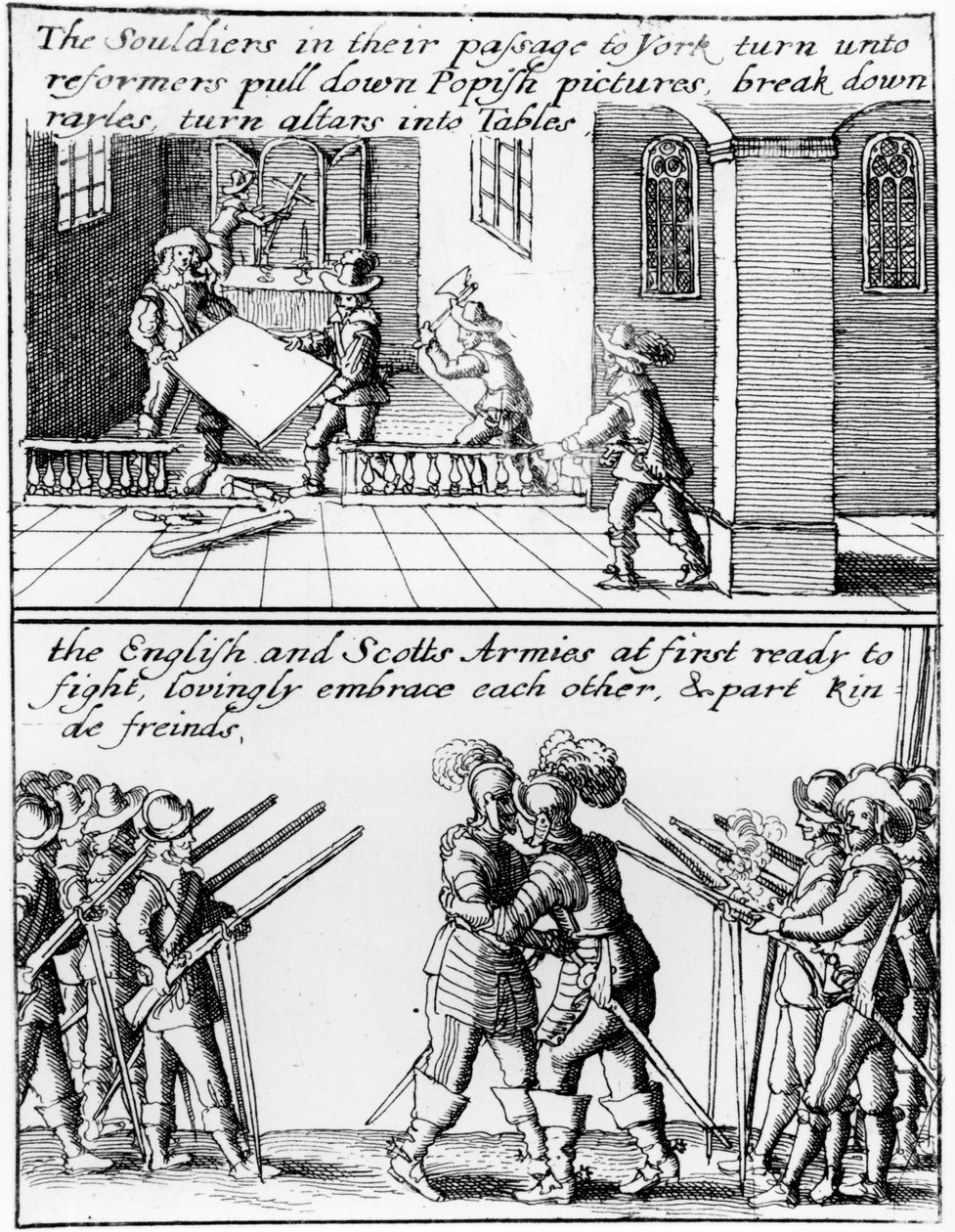 The English and Scots Armies Embrace and Part Friends by English School