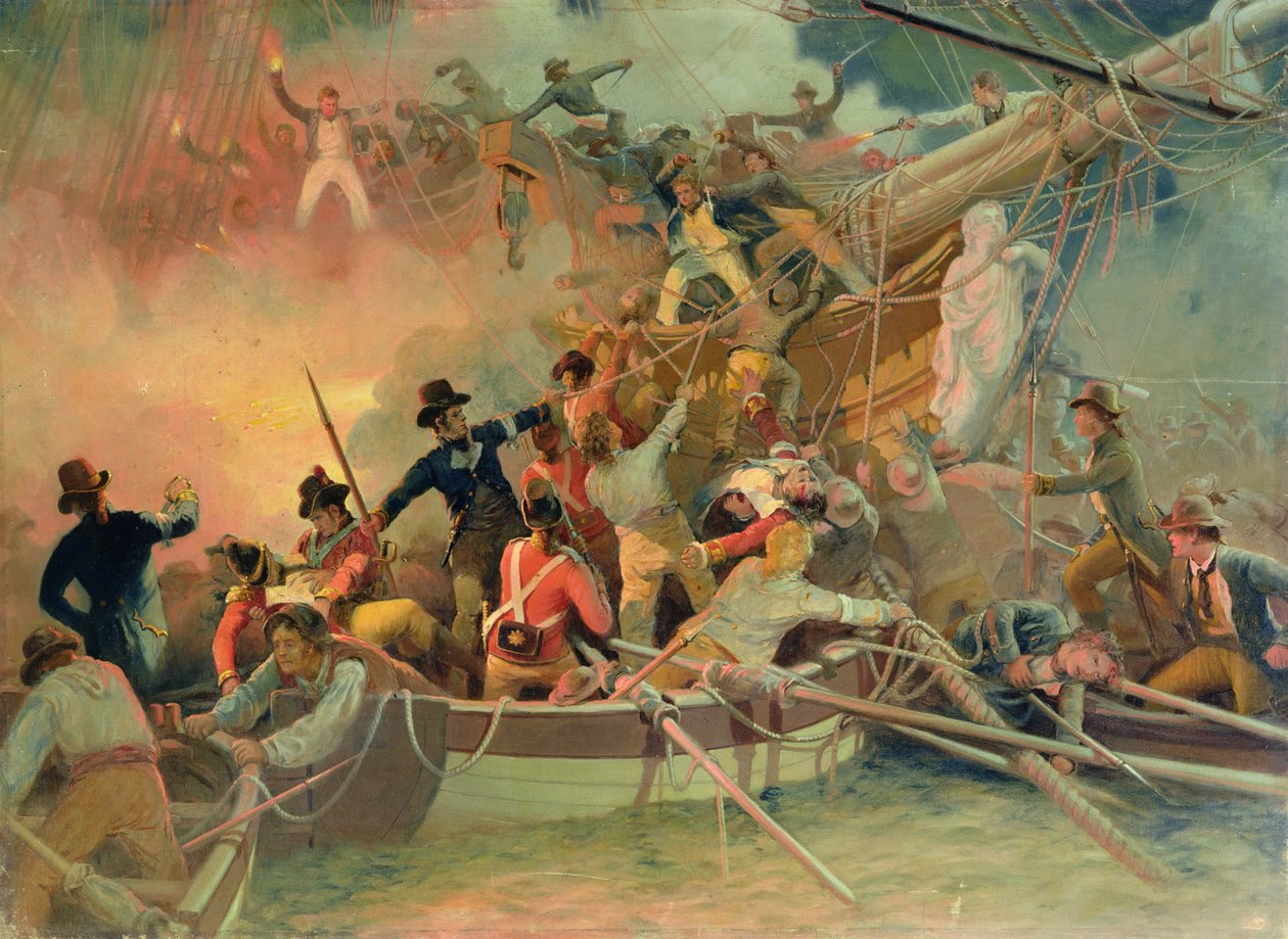 The English navy conquering a French ship near the Cape Camaro by English School