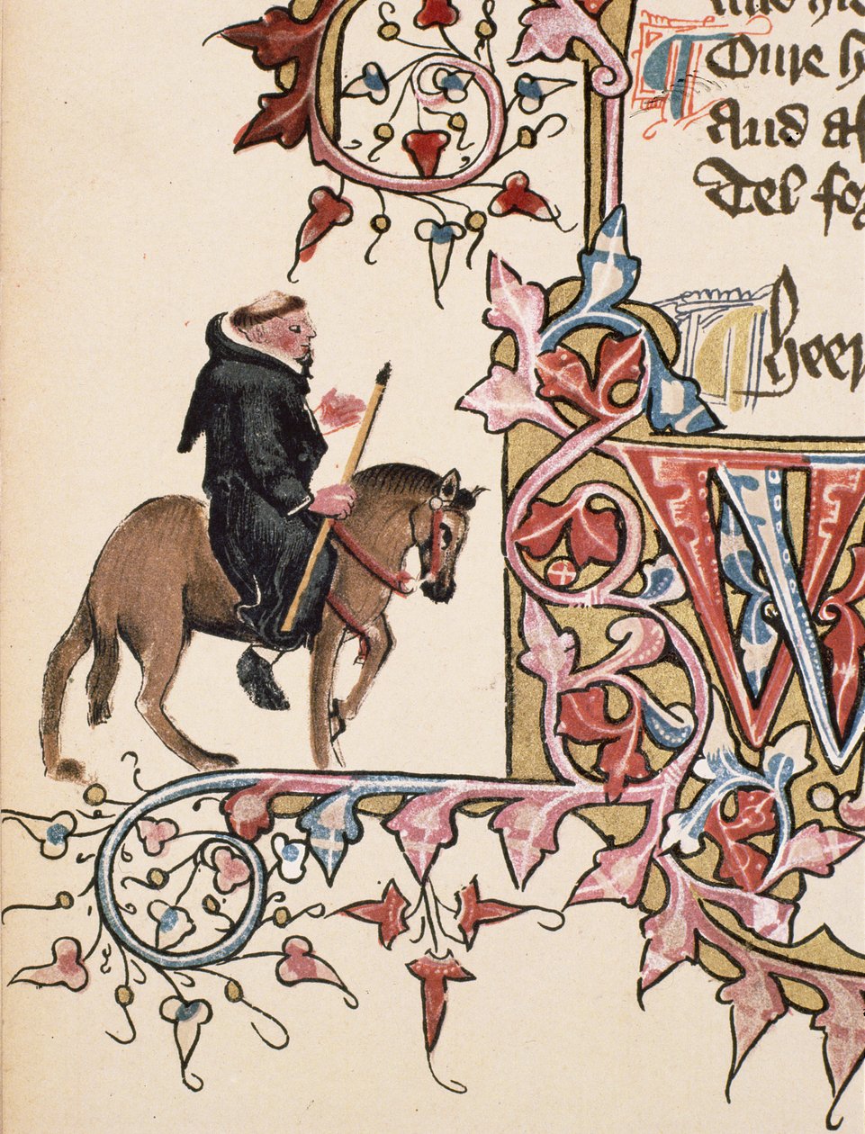 The Friar (detail) from The Canterbury Tales, by Geoffrey Chaucer, Ellesmere Manuscript, facsimile edition, 1911 by English School