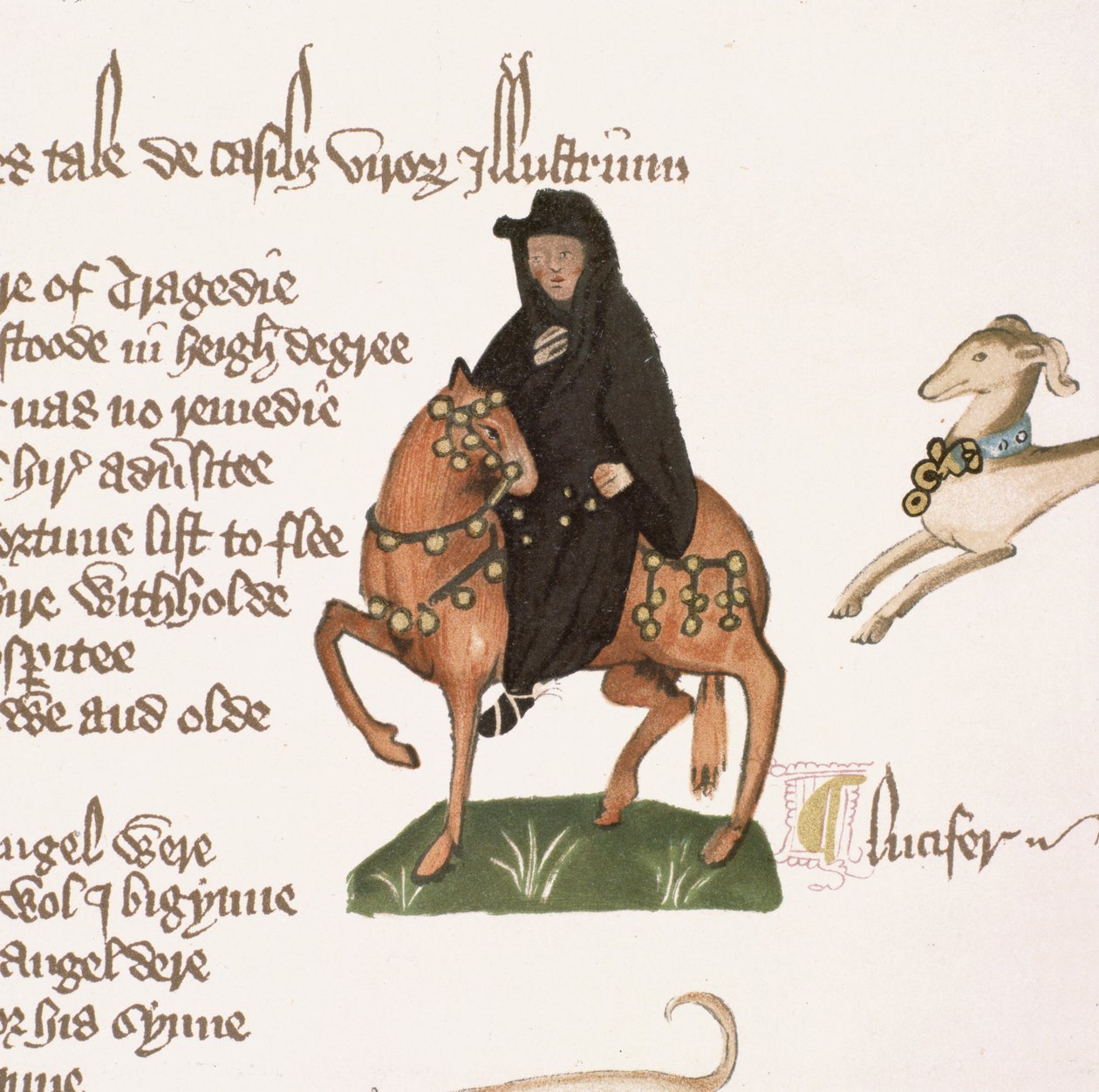 The Monk (detail) from The Canterbury Tales, by Geoffrey Chaucer, Ellesmere Manuscript, facsimile edition, 1911 by English School