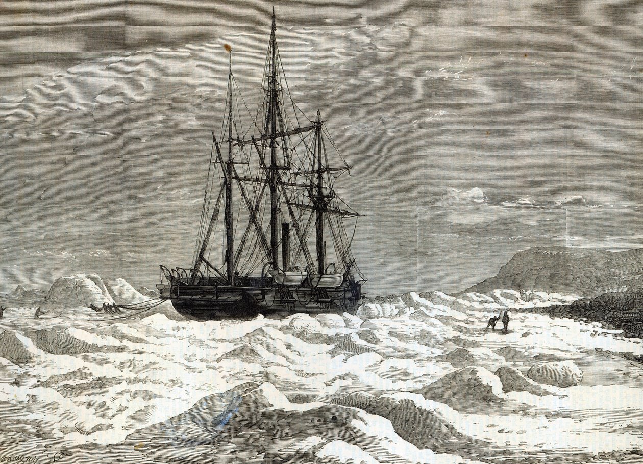 The North Pole Expedition: The Alert Nipped by the Ice Against the Shore off Cape Beechy, from 