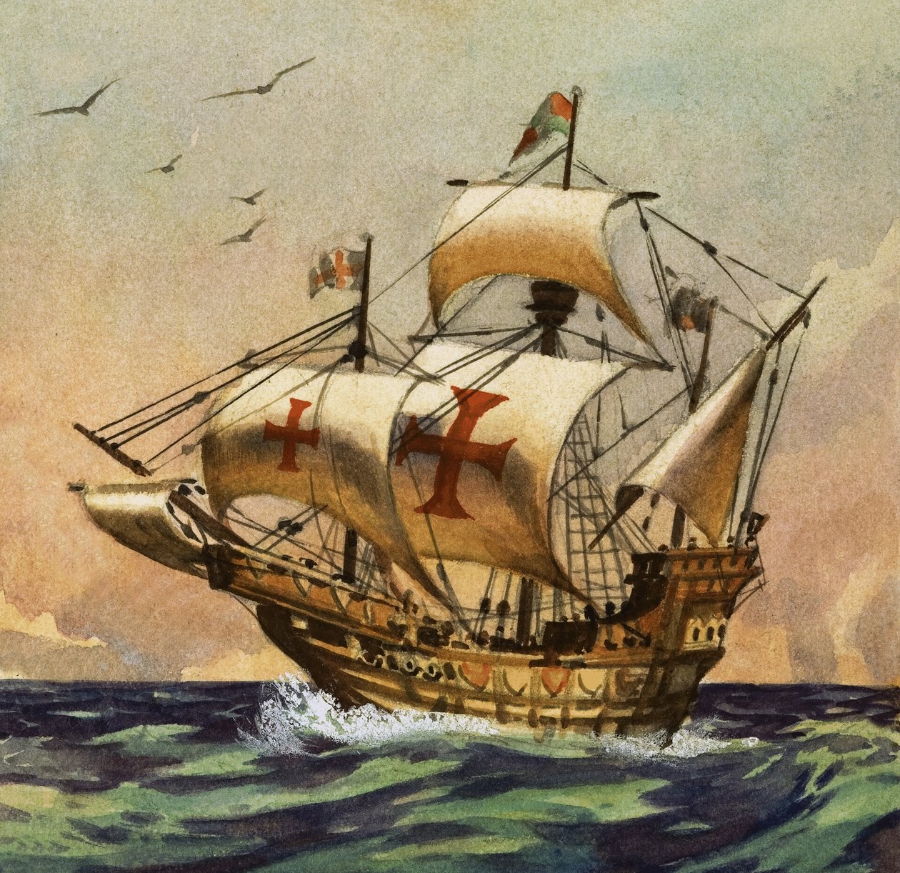 The Santa Maria which, in 1492, took Columbus to the New World by English School