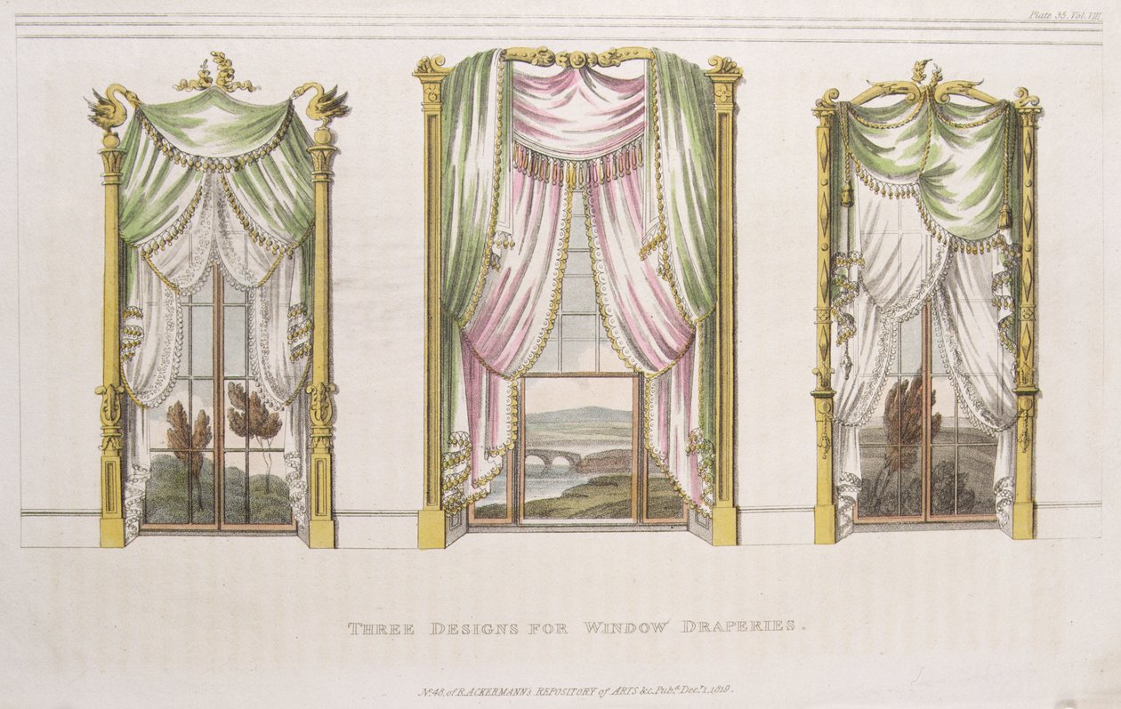Three Designs for Window Draperies, Plate 107 from Ackermann