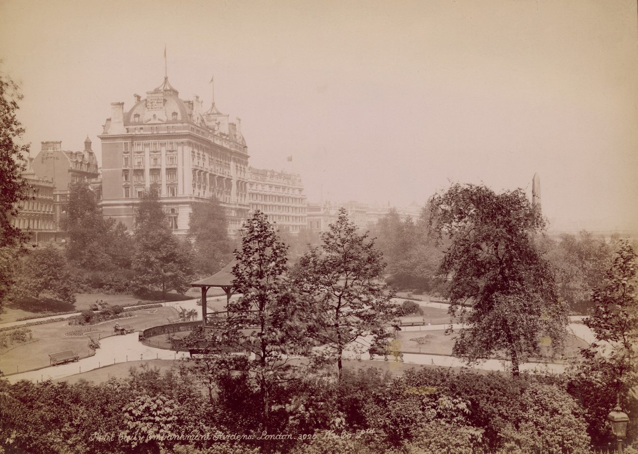 Hotel Cecil and the Embankment Gardens, London by English Photographer