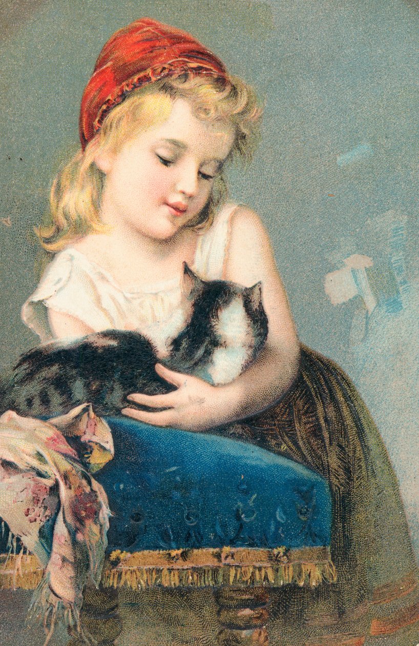 A young girl posing with a cat by English School