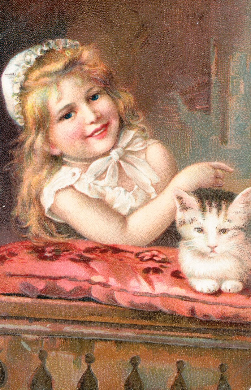 A young girl posing with a cat by English School