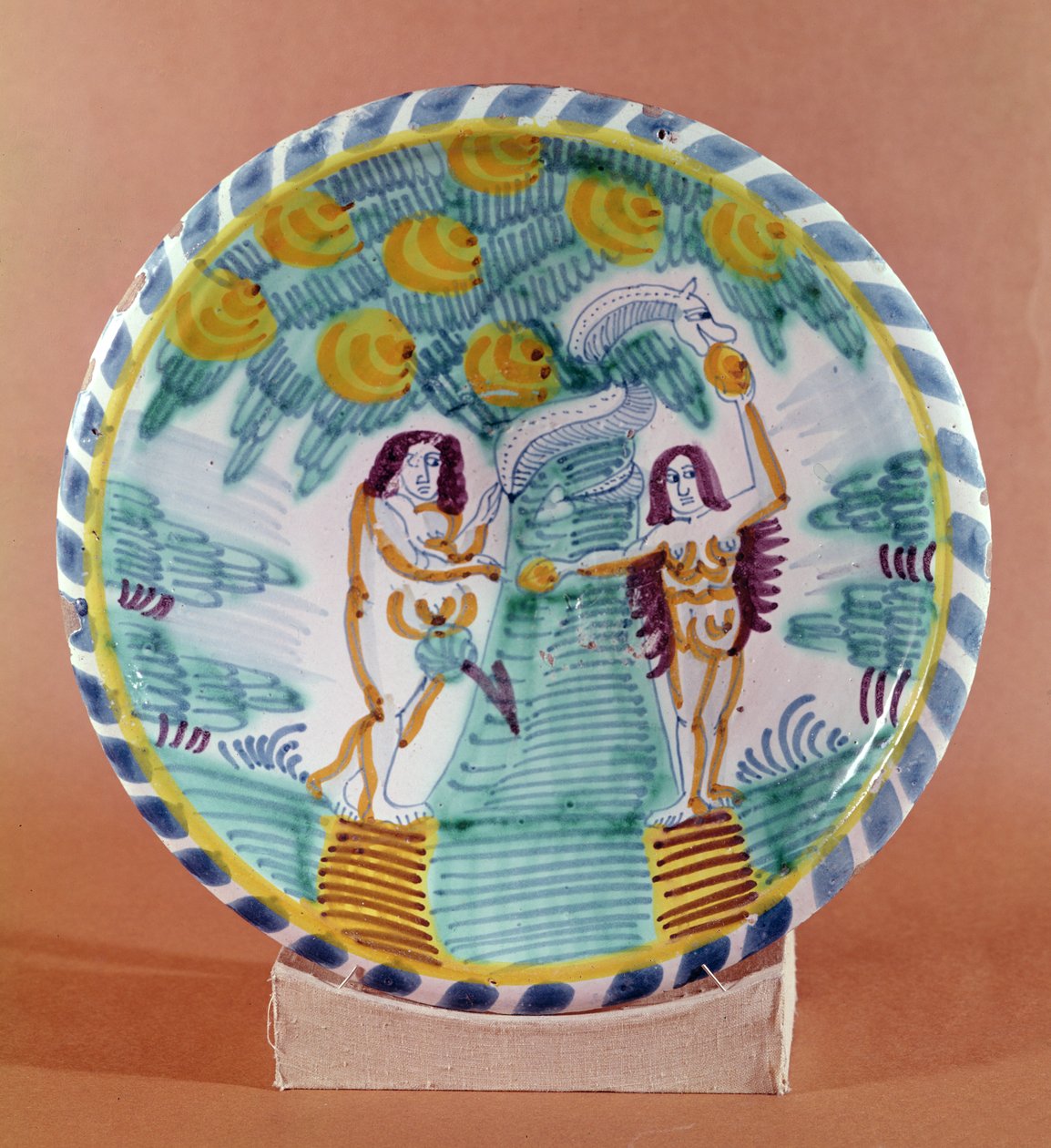 Dish depicting Adam and Eve by English School