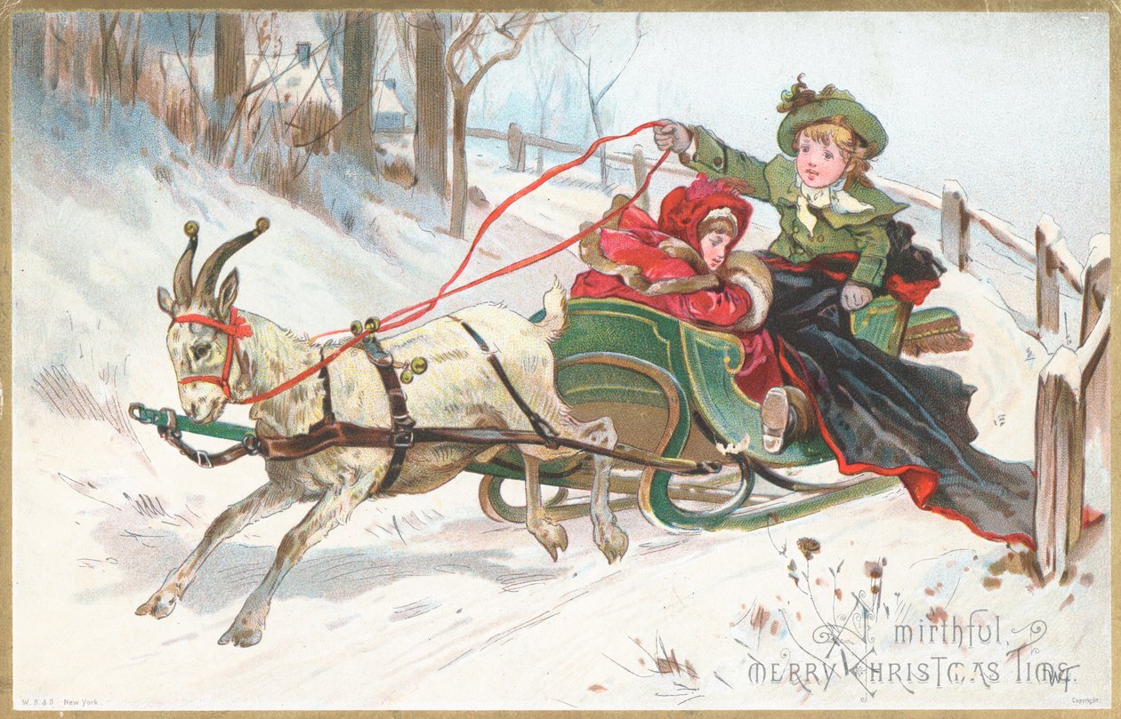 Goat pulling Sleigh by English School