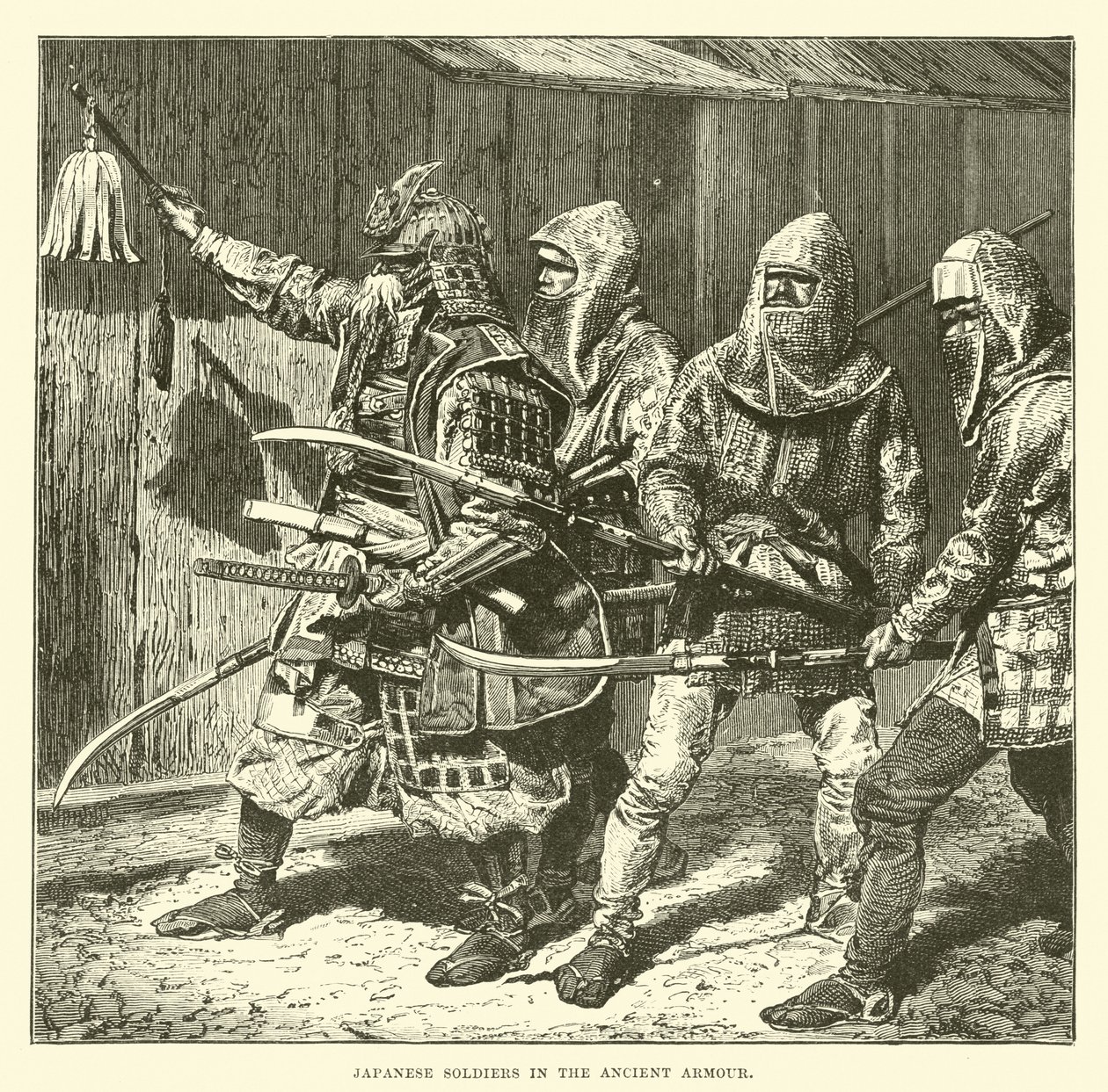 Japanese soldiers in ancient armour by English School