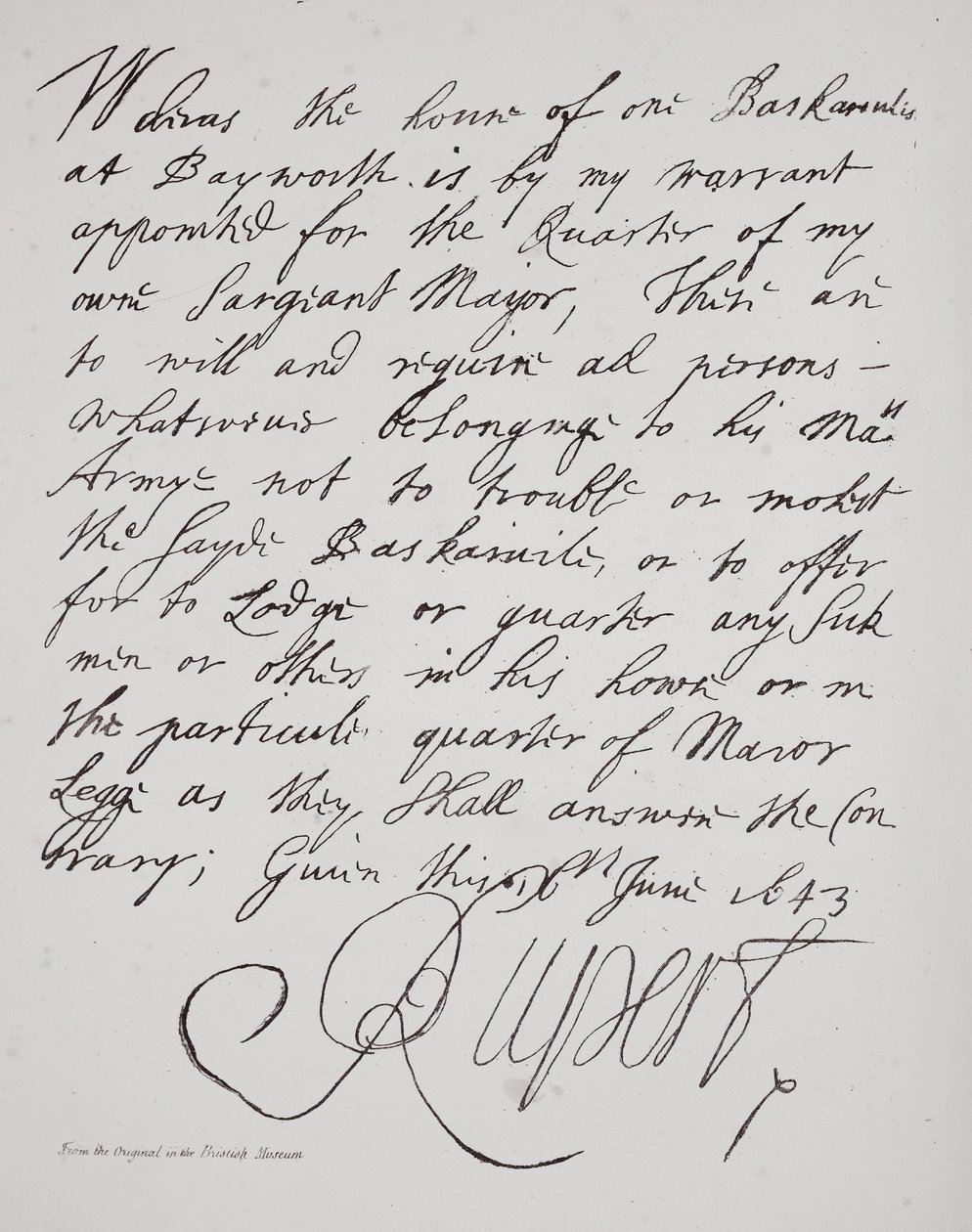 Letter from Prince Rupert, June 1643 by English School