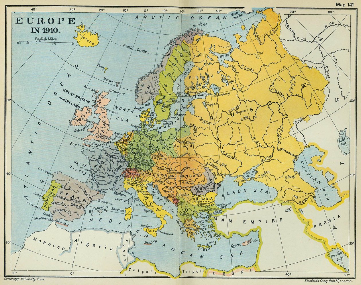 Map of Europe in 1910 by English School
