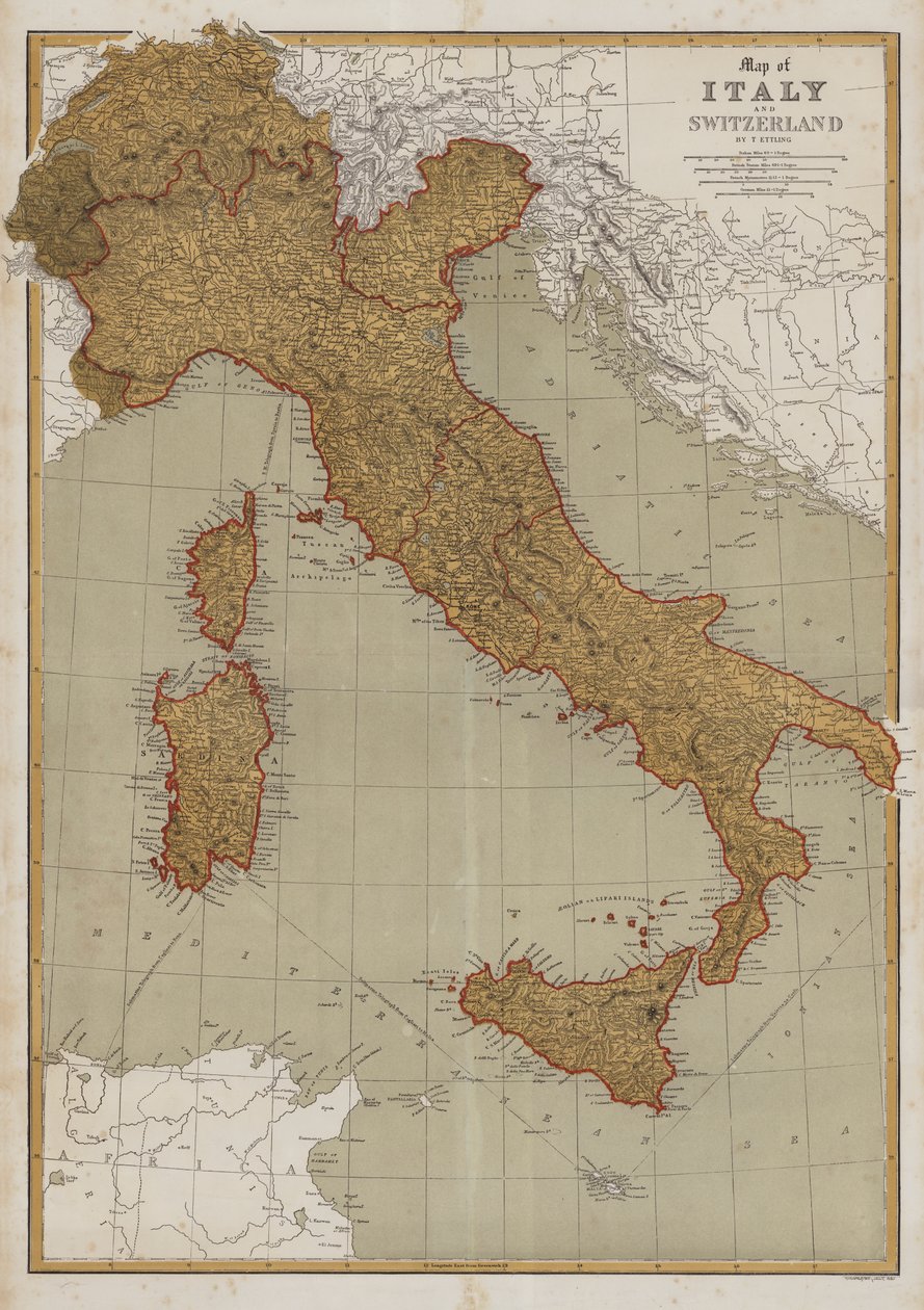 Map of Italy and Switzerland by English School