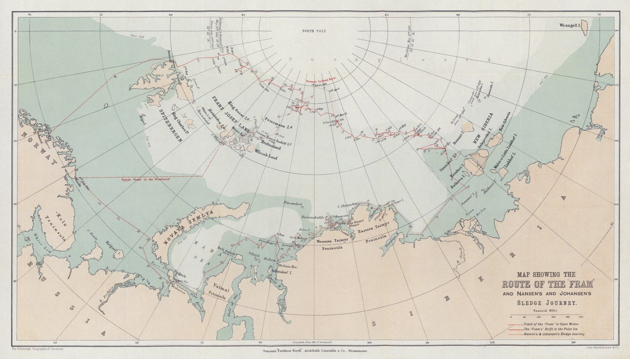 Map showing the route of the Fram by English School