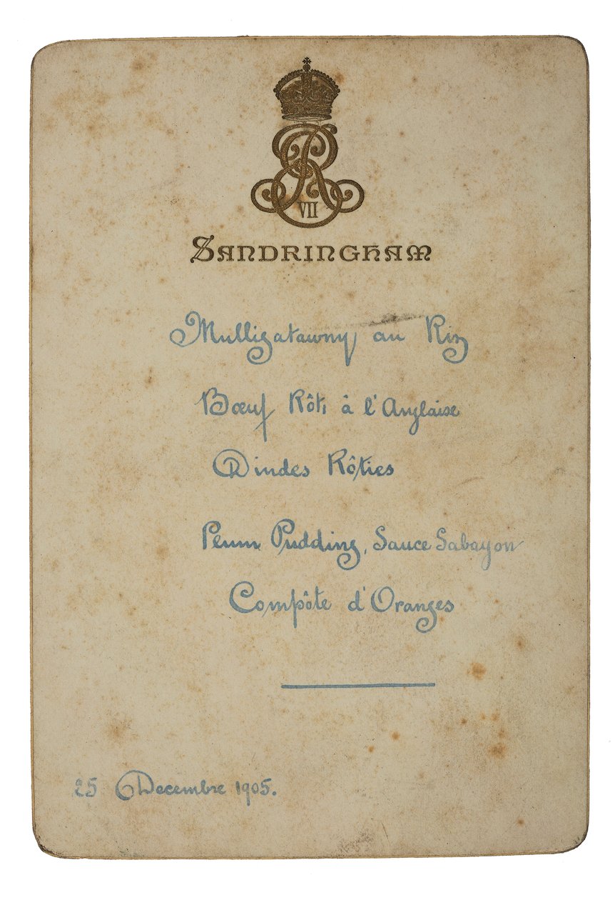 Menu for Christmas Day at Sandringham by English School