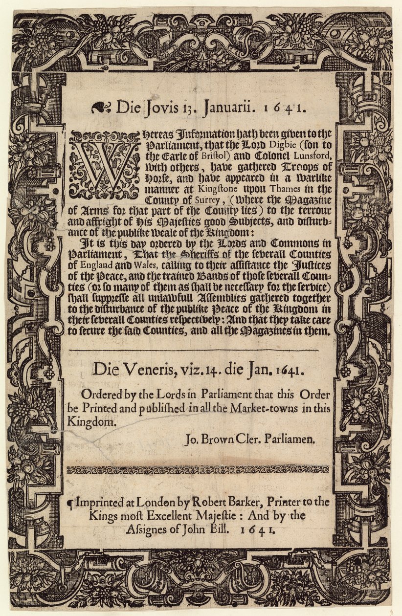 Parliamentary Order, 14 January 1641 by English School