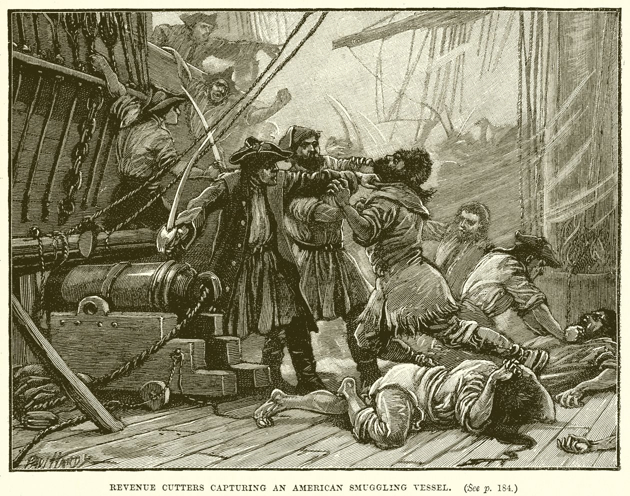 Revenue Cutters Capturing an American Smuggling Vessel by English School