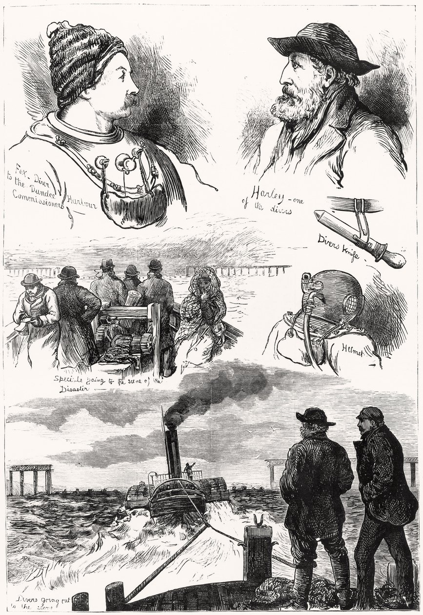Sketches of the Tay Bridge Disaster by English School