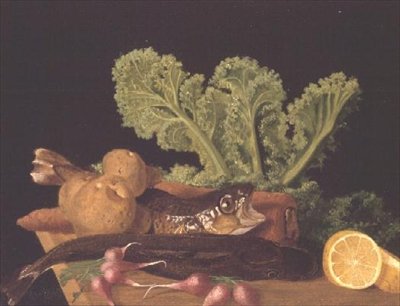 Still Life of Vegetables and Fish by English School
