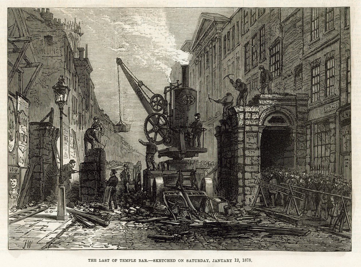 Temple Bar, London. Demolition, 12 January 1878 by English School