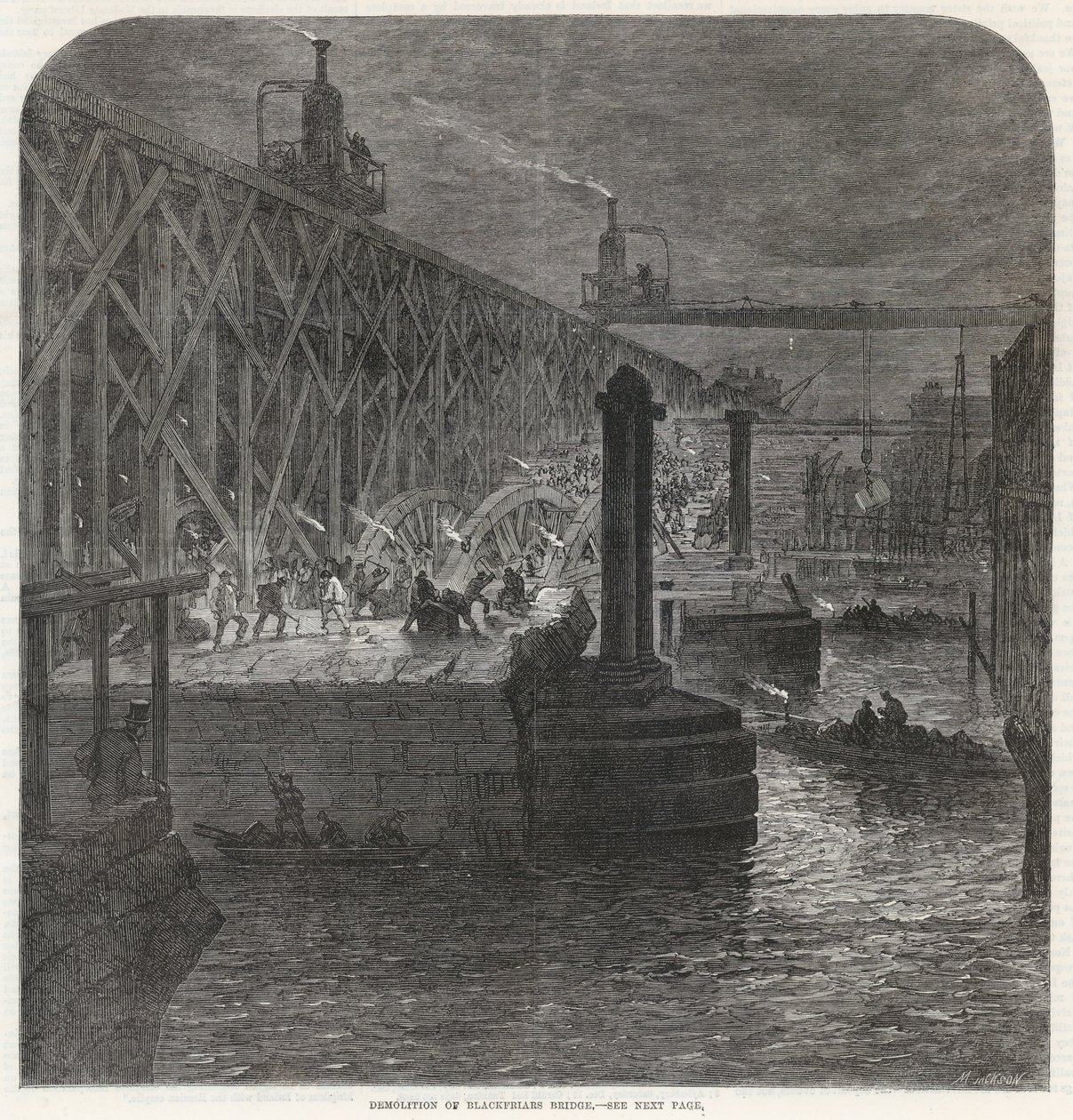 The Demolition of Blackfriars Bridge by English School