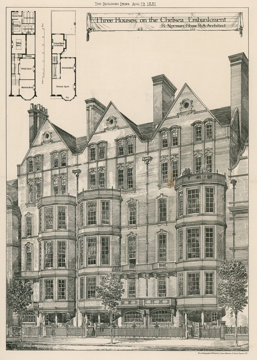 Three Houses on the Chelsea Embankment by English School