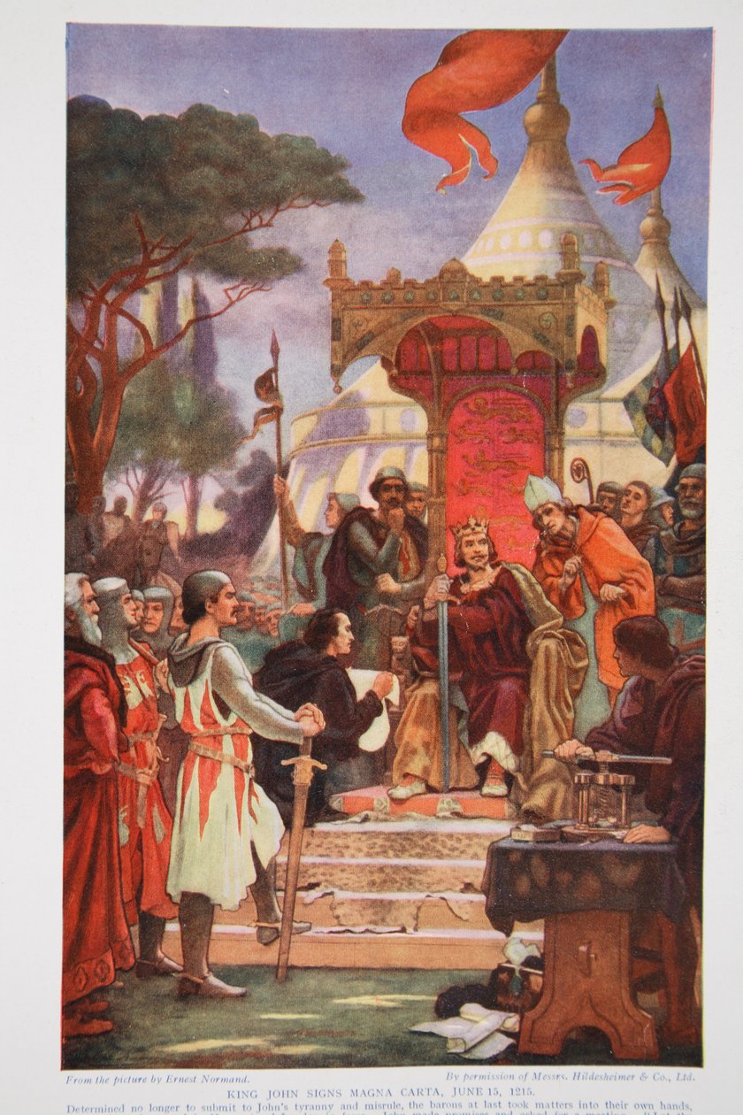 King John signs the Magna Carta, 15 June 1215, illustration from 