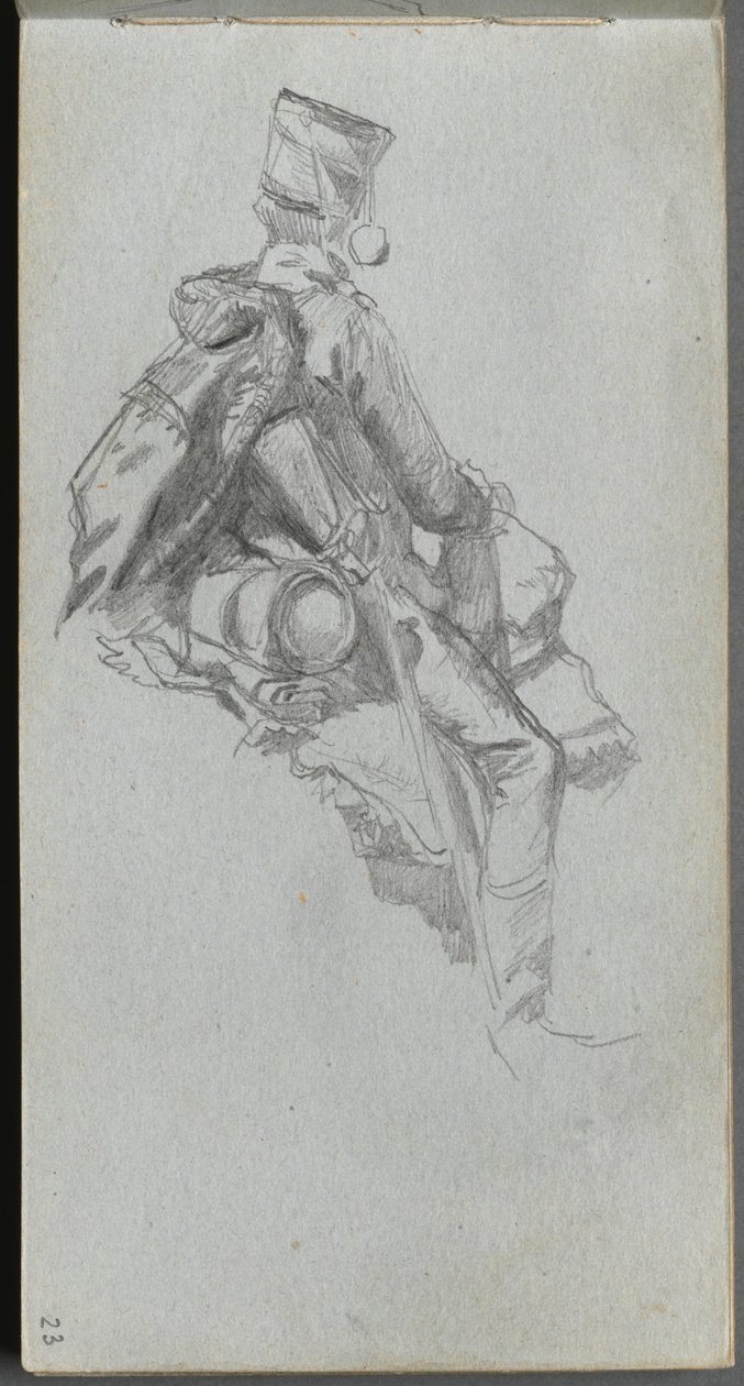 Sketchbook, page 23: Seated Soldier by Ernest Meissonier