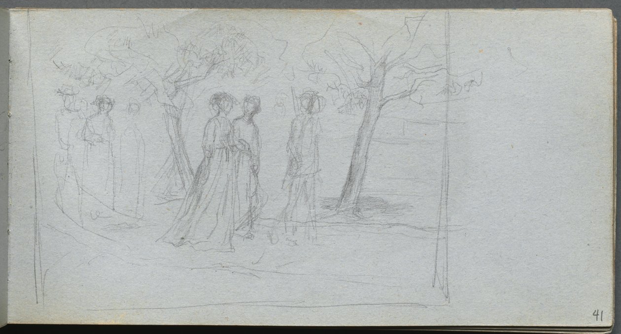 Sketchbook, page 41: Figures in a Landscape by Ernest Meissonier