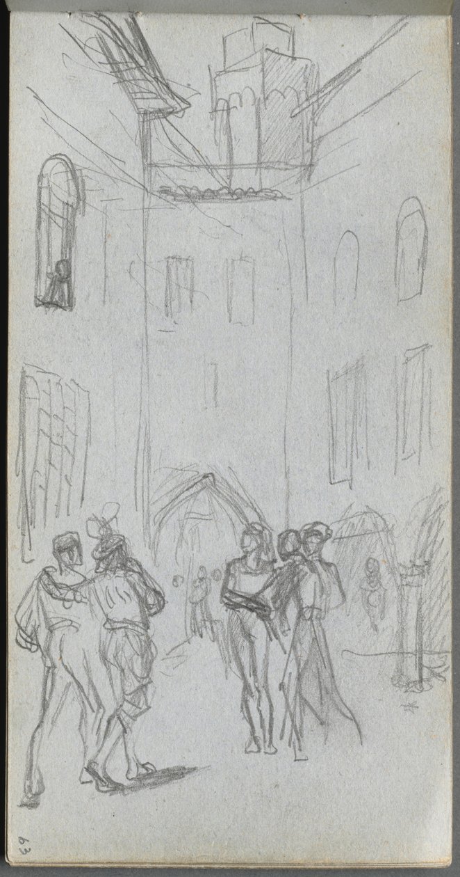 Sketchbook, page 63: Figures in a Courtyard by Ernest Meissonier