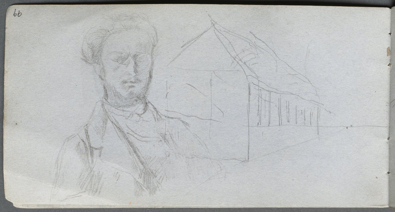 Sketchbook, page 99: Study of Figure, Building by Ernest Meissonier