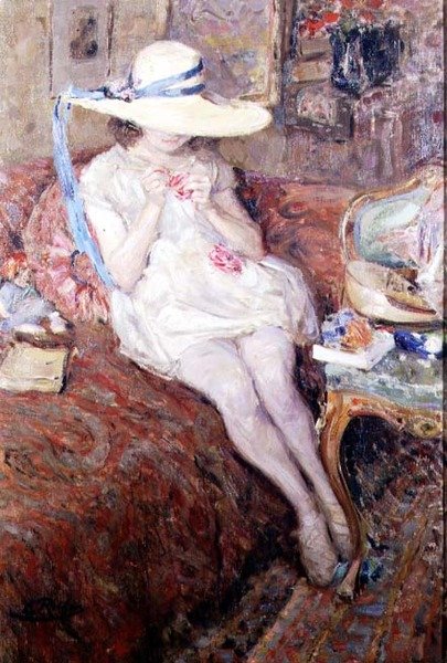 Young Girl in a Straw Hat by Ernest Rocher