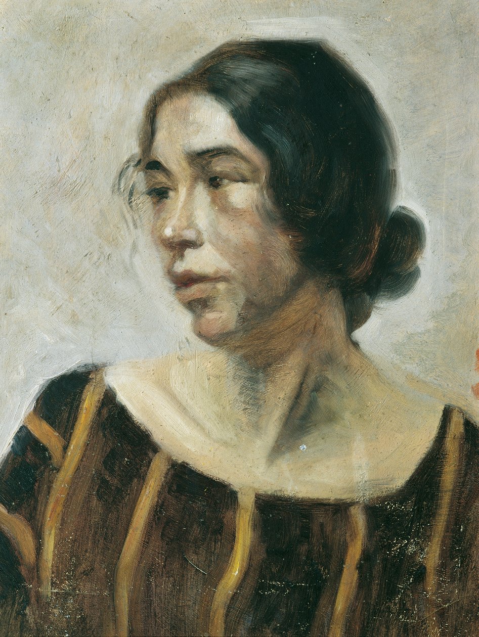 Lady in Striped Dress by Ernestine von Hüttenbrenner