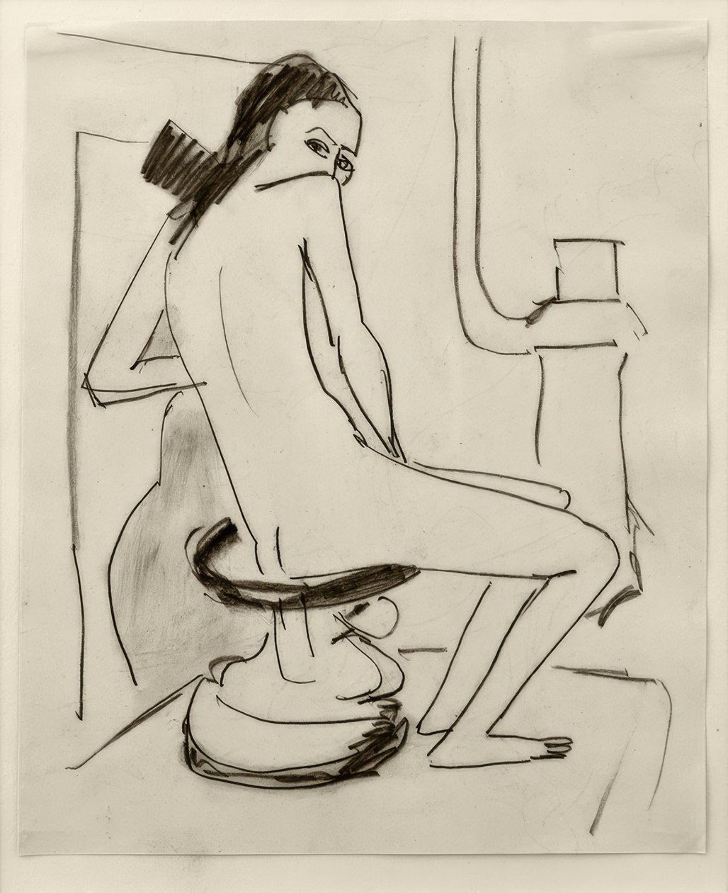 Untitled (Marcella on Carved African Stool with Oven) by Ernst Ludwig Kirchner