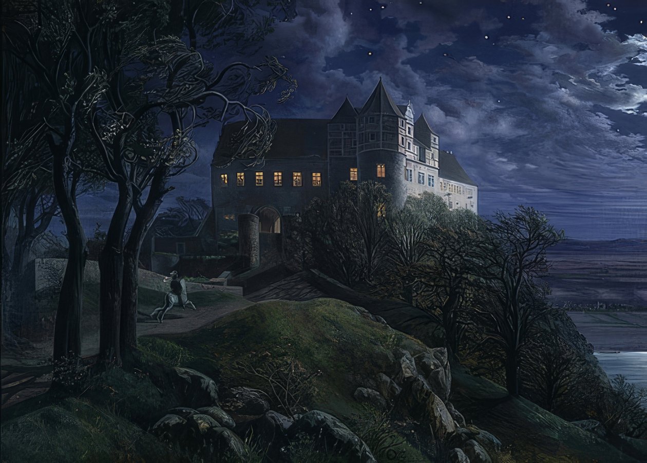 Scharfenberg Castle at Night by Ernst Ferdinand Oehme