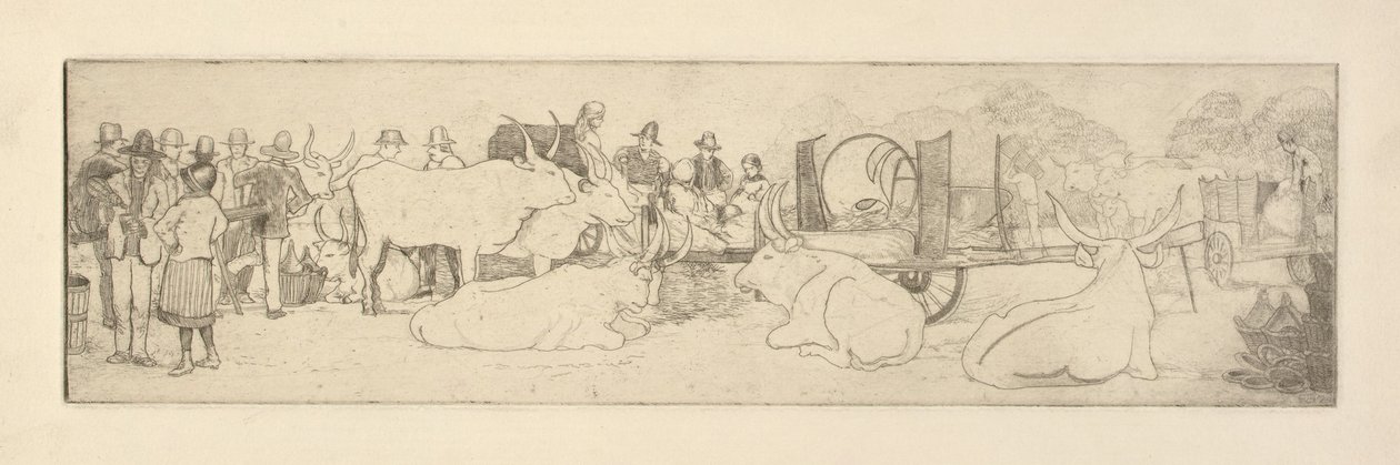 Farm Scene with Bulls by Esther Blaikie MacKinnon