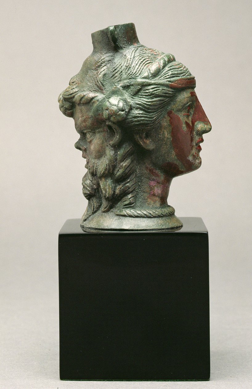 Bronze balsamarium in the form of a satyr and maenad, Etruscan by Etruscan