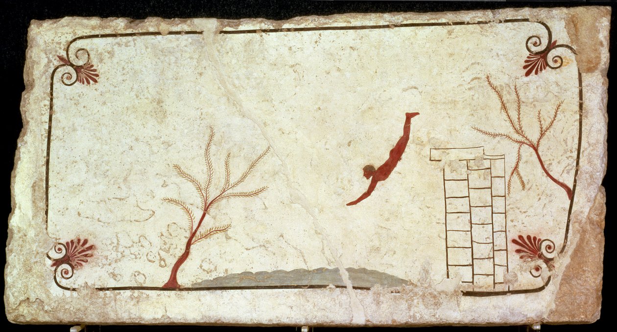 Painting from the Tomb of the Diver from the Southern Cemetery at Paestum, 480-470 BC by Etruscan