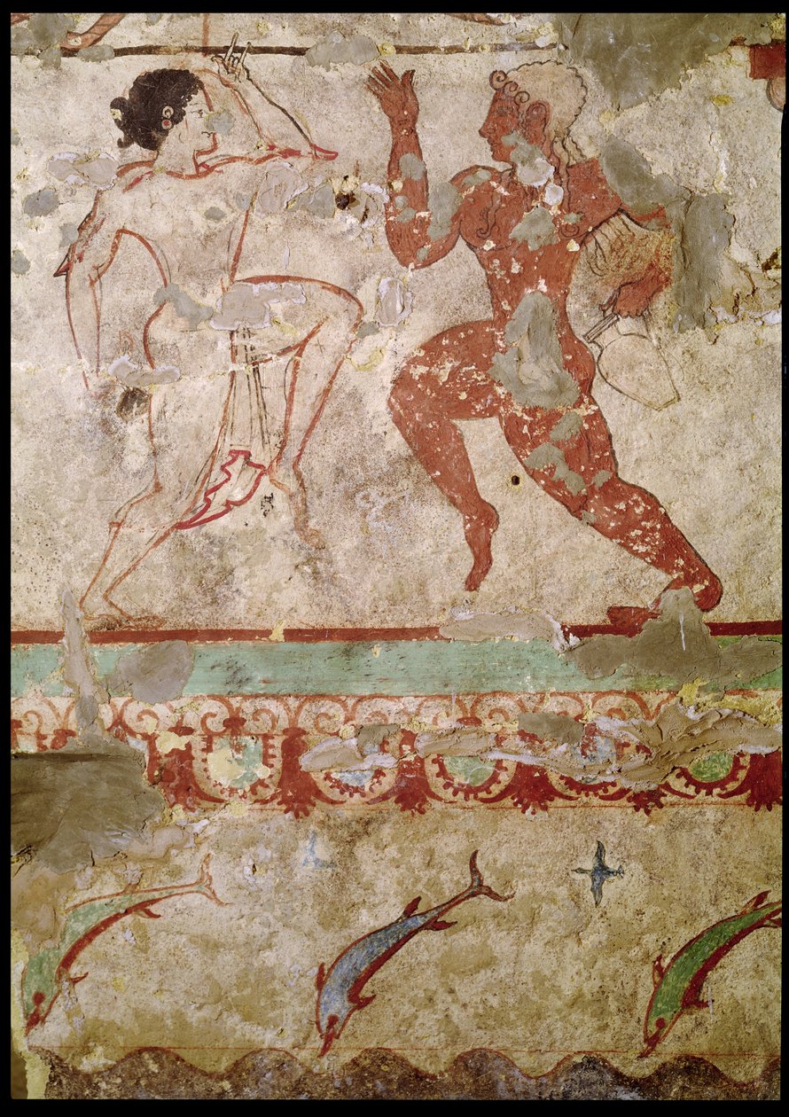 Two Dancers and Dolphins Leaping through Waves, frieze from the Tomb of the Lionesses in the necropolis by Etruscan