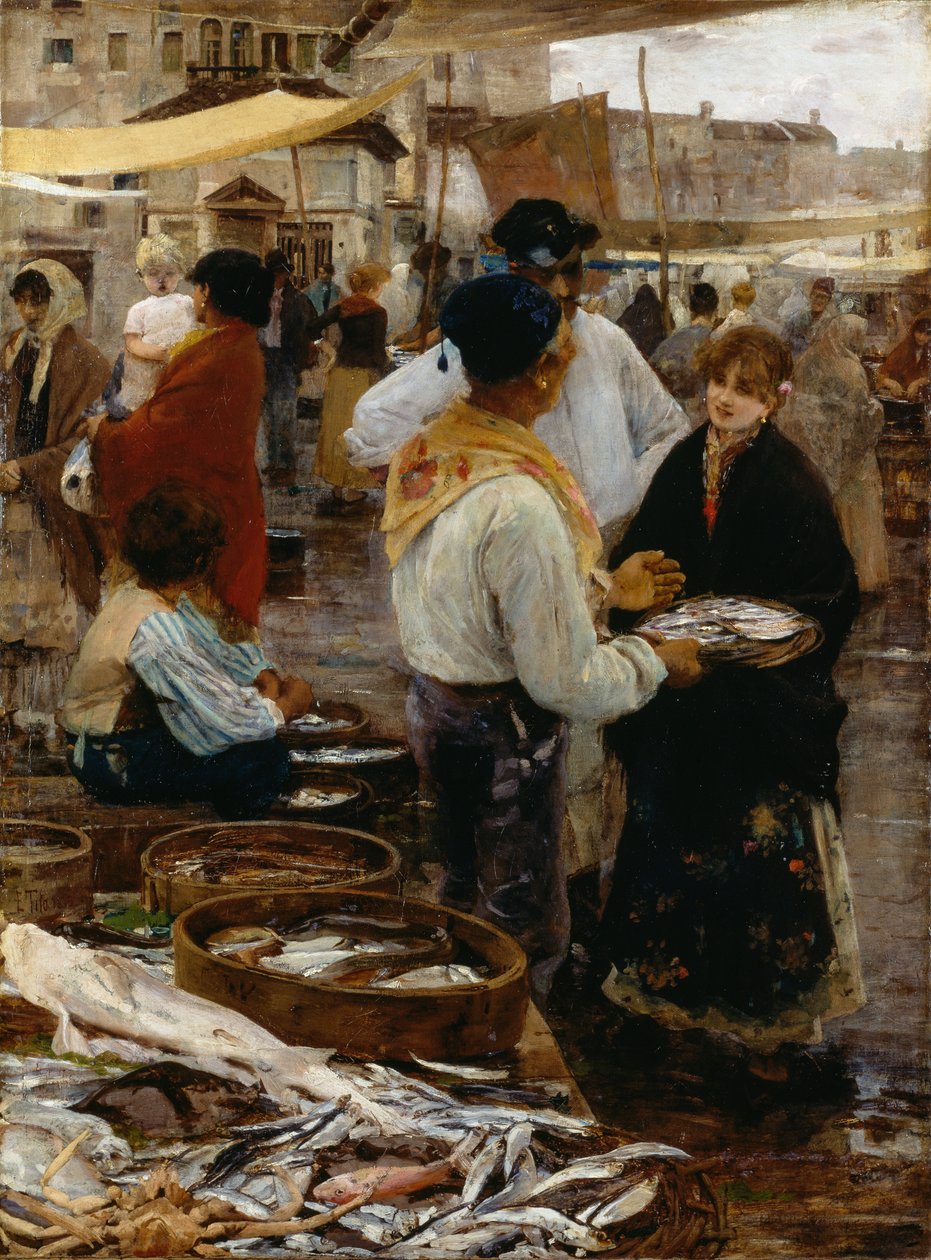 Fish Market in Venice by Ettore Tito