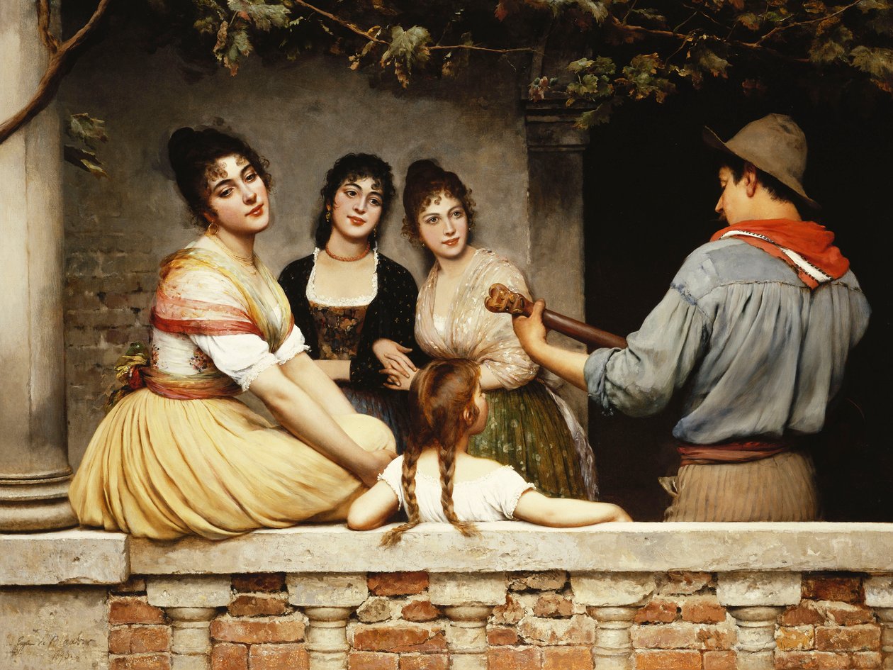 On the Balcony by Eugen von Blaas