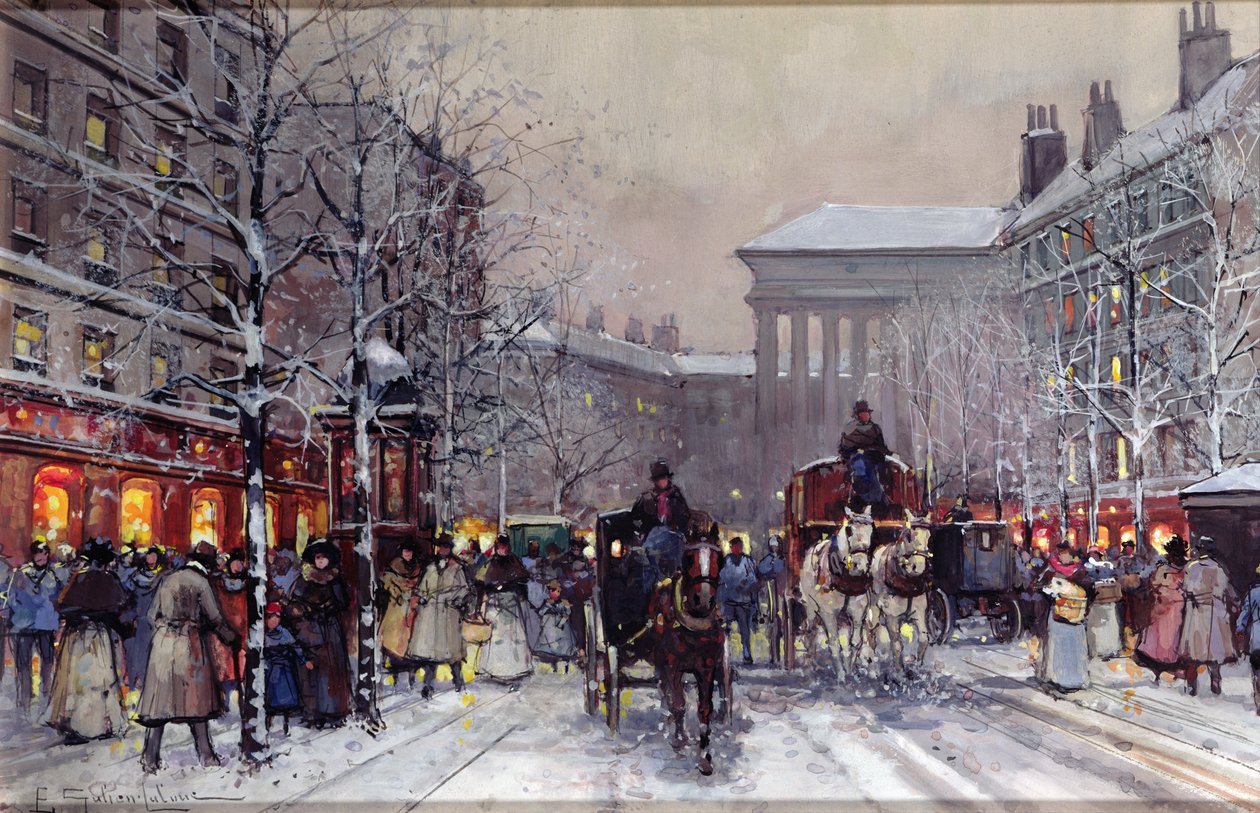 A Parisian Winter Scene by Eugene Galien Laloue