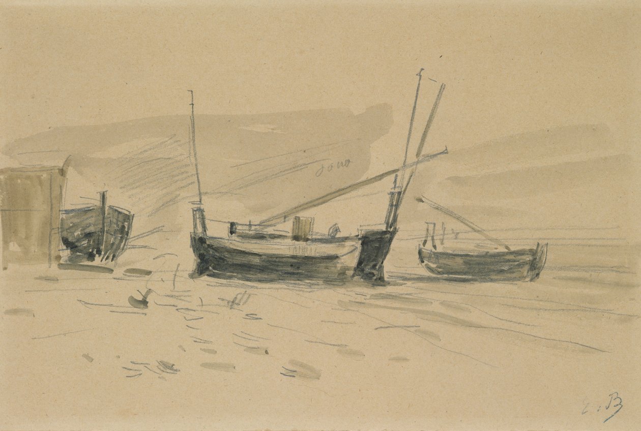 Small Beached Boats by Eugene Louis Boudin