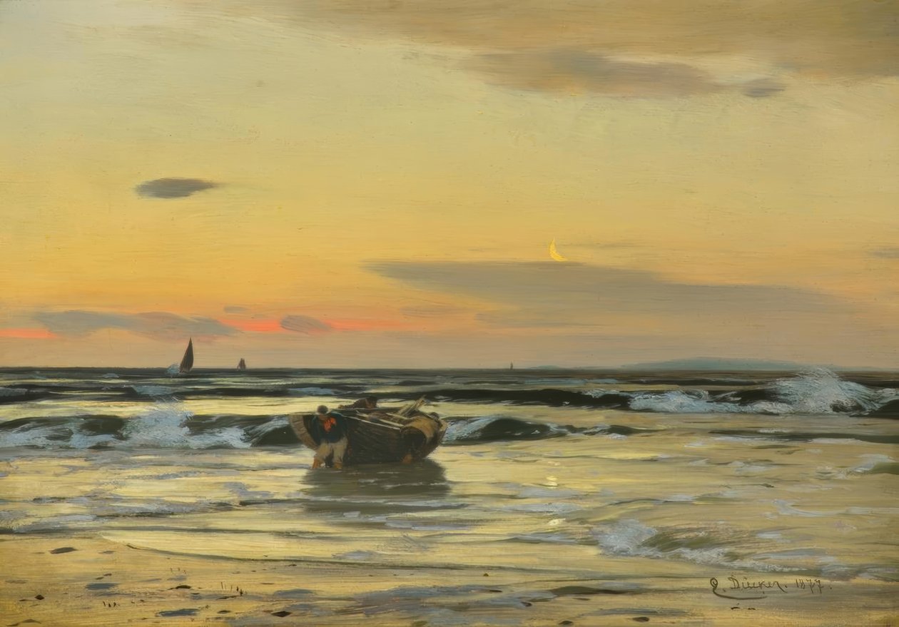 E. Dücker, On the Beach (Departing Fishing Boat...) by Eugene Gustav Dücker