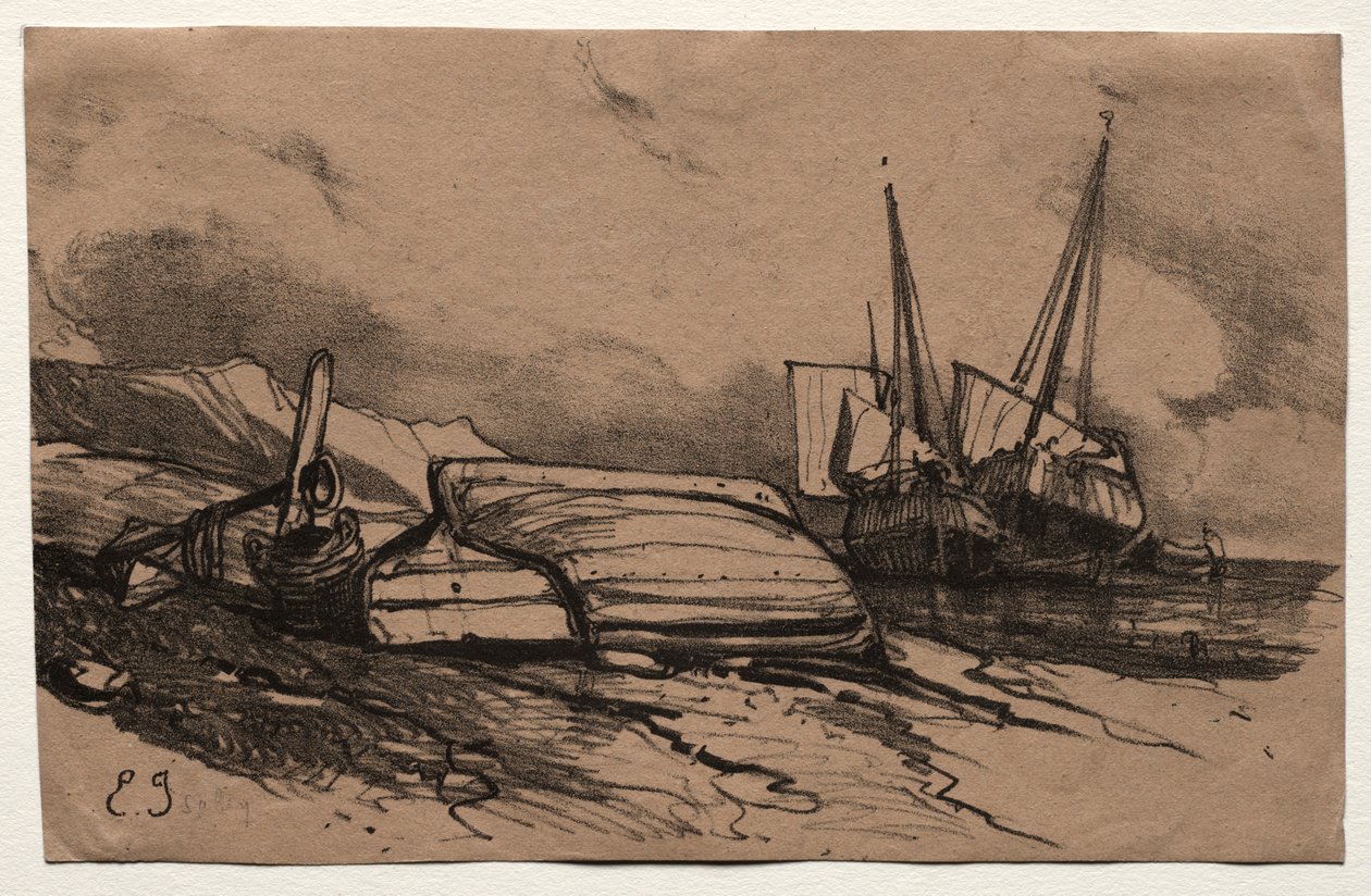 Six Marines: Couverture, Une Grève by Eugene Isabey