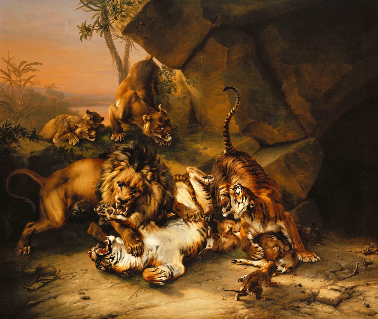 Combat of Tigers and Lions by Eugene Joseph Verboeckhoven