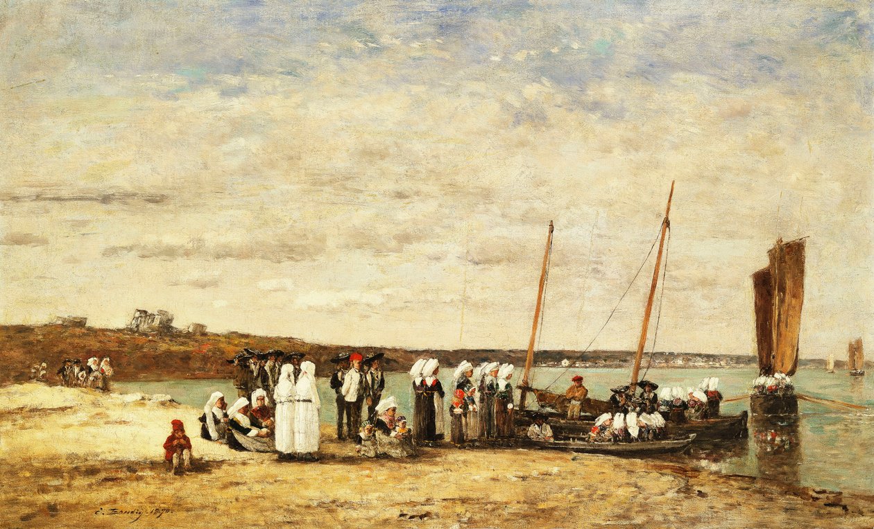 Fisherwomen Disembarking from Plougastel by Eugene Louis Boudin